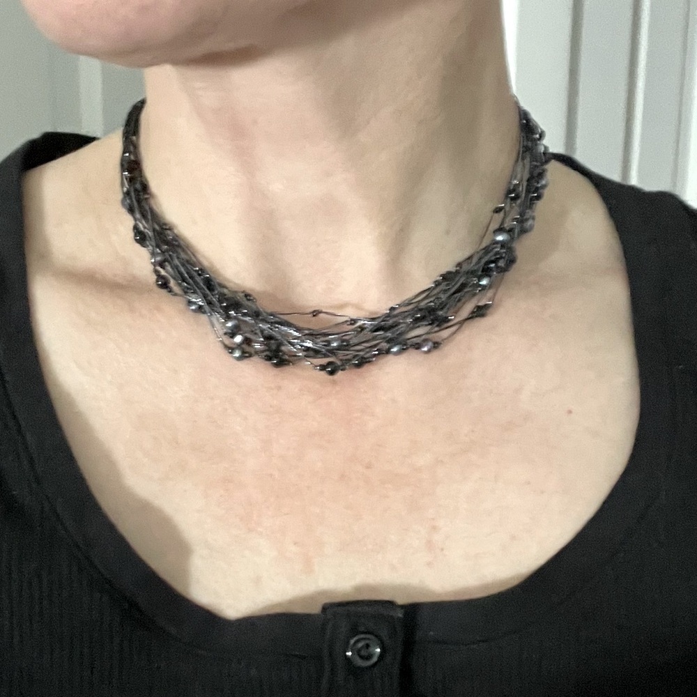 My 90s Beaded Choker Necklace Black Grey